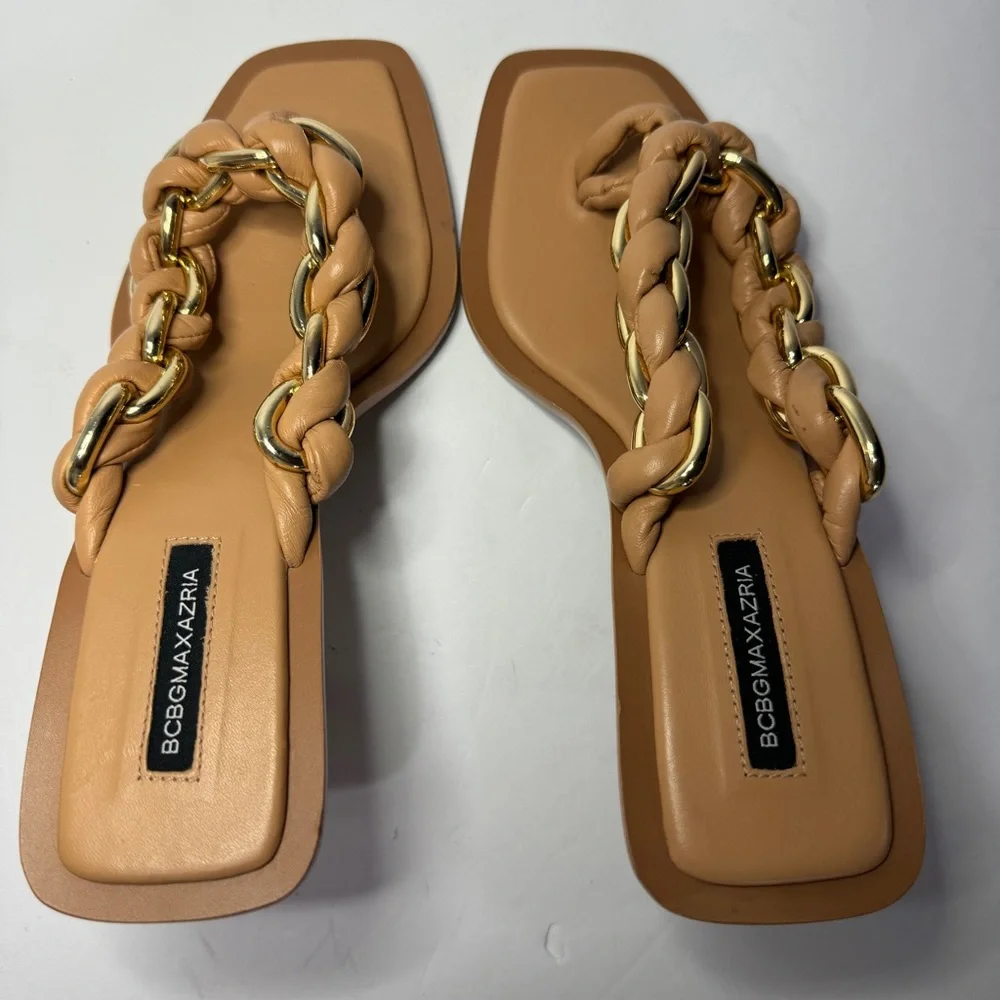 BCBGMAXAZRIA Mistia Braided Chain Heel Sandals in Palomino Sz 6 - Picture 11 of 13